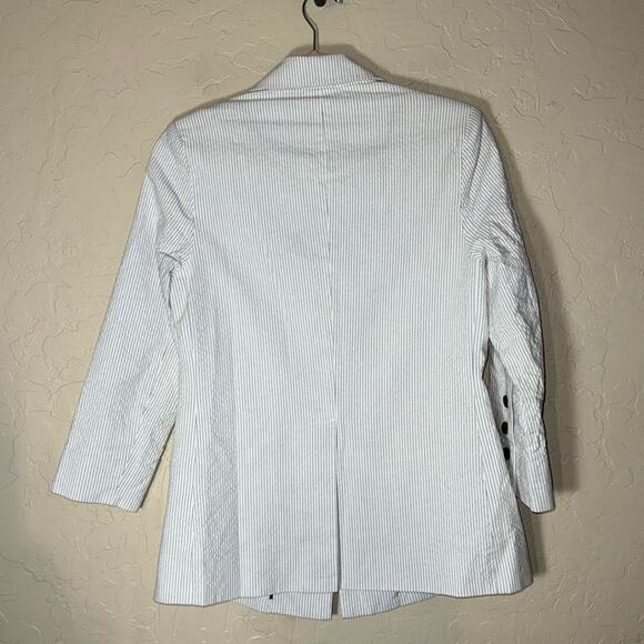 Habitual women’s white and black pin stipe cotton rayon blend blazer 3/4 sleeve - Picture 4 of 6